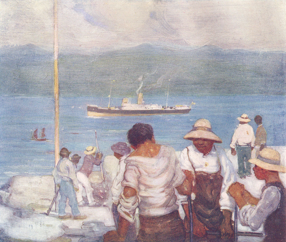 BRAZIL. Workmen on a Fort at the entrance to Rio Harbour 1908 old print